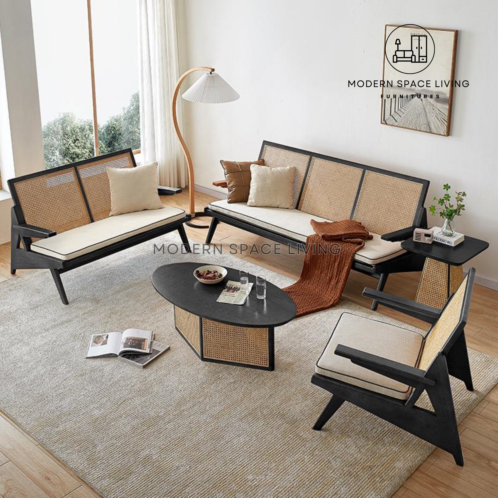 STEPHEN Japandi Solid Wood Rattan Sofa – Modern Space Living STEPHEN Japandi Solid Wood Rattan Sofa – Modern Space Living