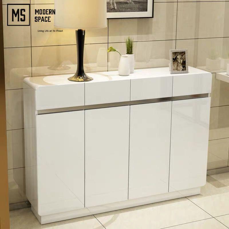 White gloss top shoe storage