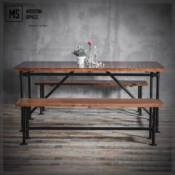 EDDIE Industrial Solid Wood Dining Table / Bench