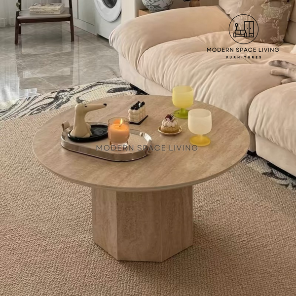 RIVIE Modern Travertine Coffee Table