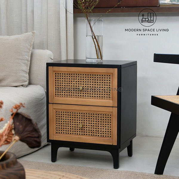 LOPEN Vintage Rattan Bedside Cabinet