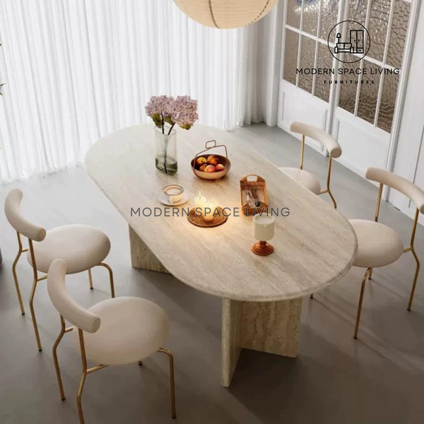 VINCENTE Modern Wasa Sabi Travertine Dining Table