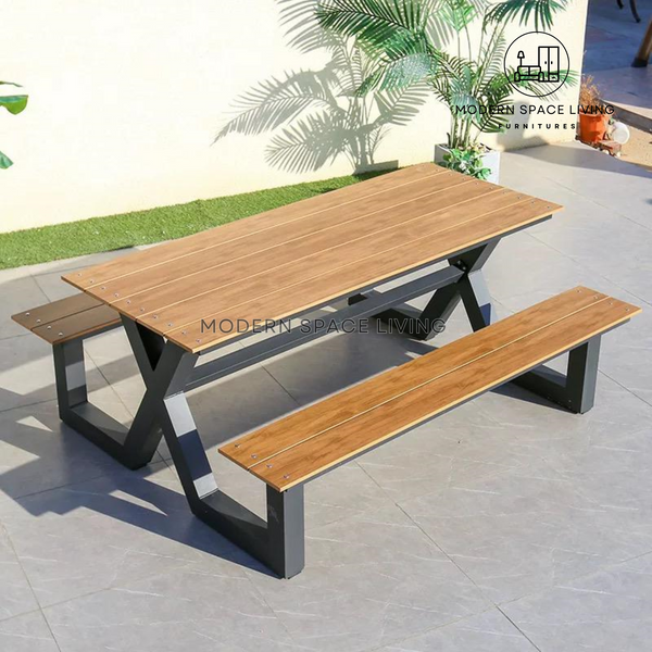 BOVIN Modern Solid Wood Outdoor Table & Bench