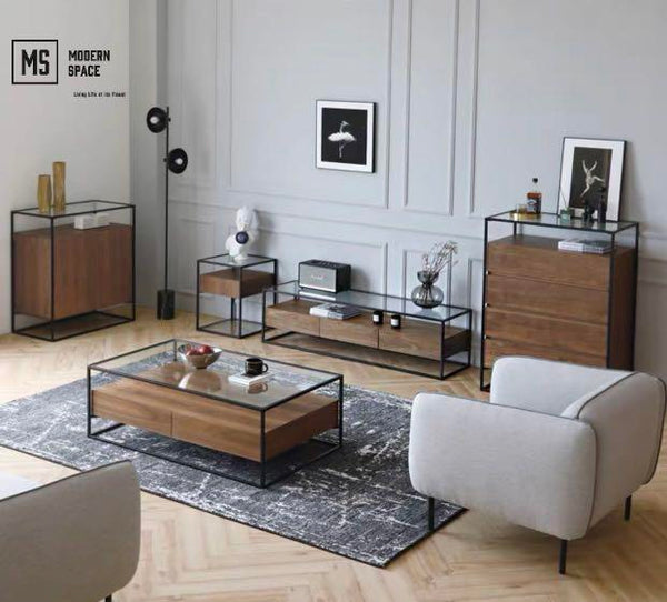 KASEN Rustic Glass TV Console