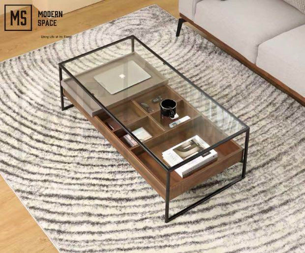KASEN Rustic Glass Coffee Table